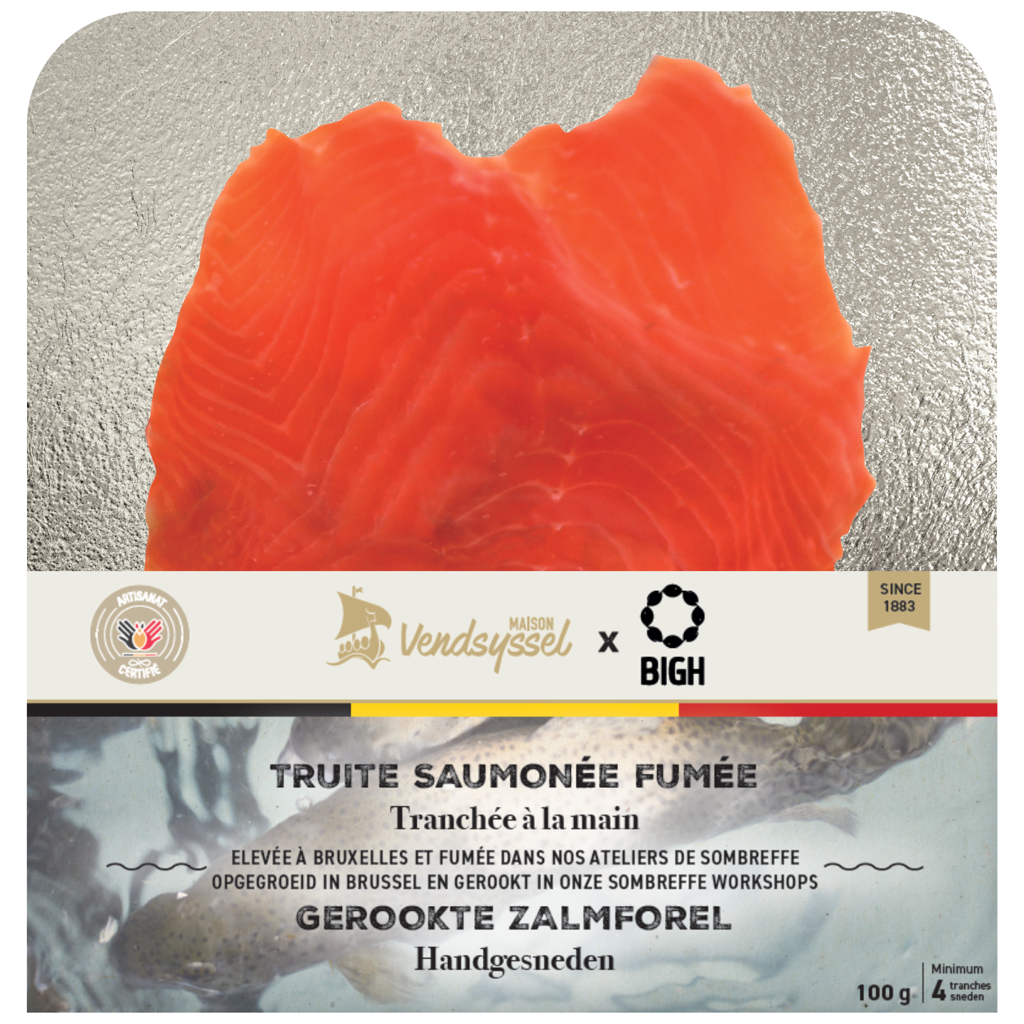 Plaquette 100g de truite saumonée 100% belge 