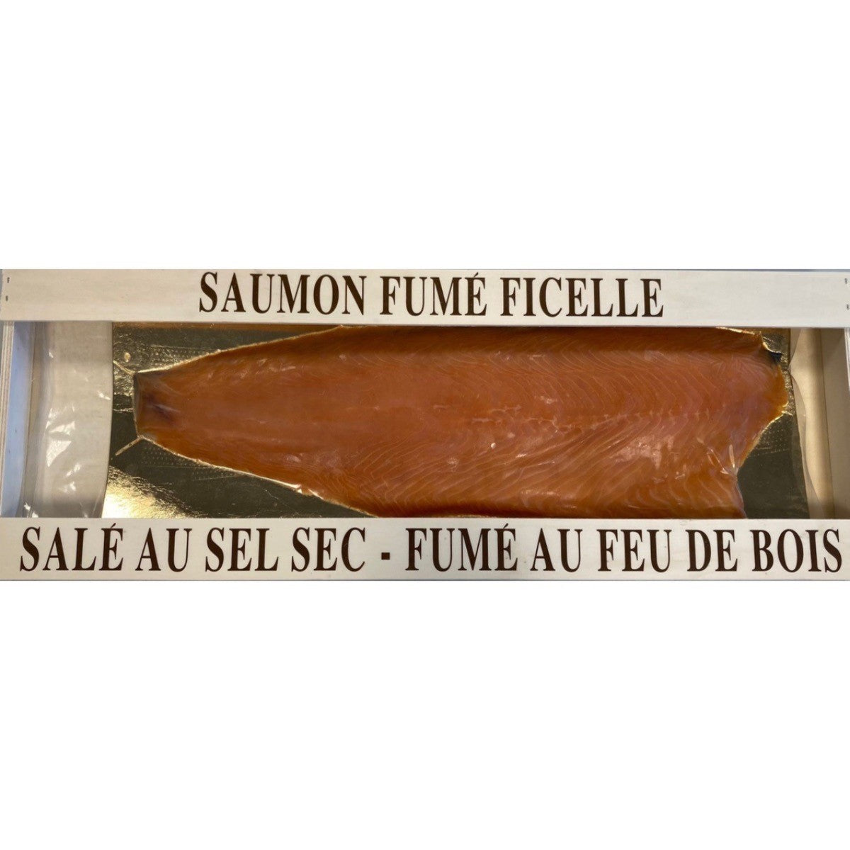 Saumon fumé entier tranché main d'Ecosse 1,4kg Maison Vendsyssel by DFM Saveur avec emballage boîte en bois.